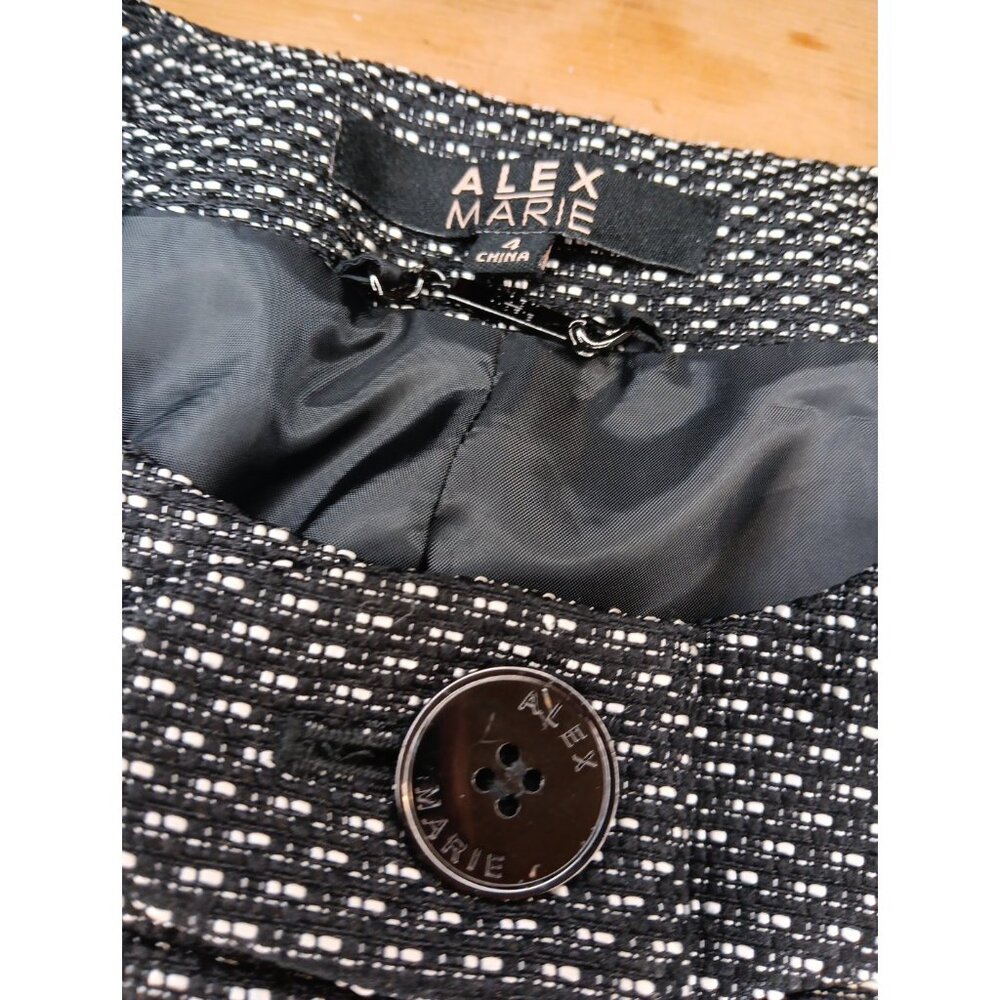Alex Marie Blazer Jacket Womens 4 Black Tweed Cropped Lined Office Button Front - Picture 2 of 7